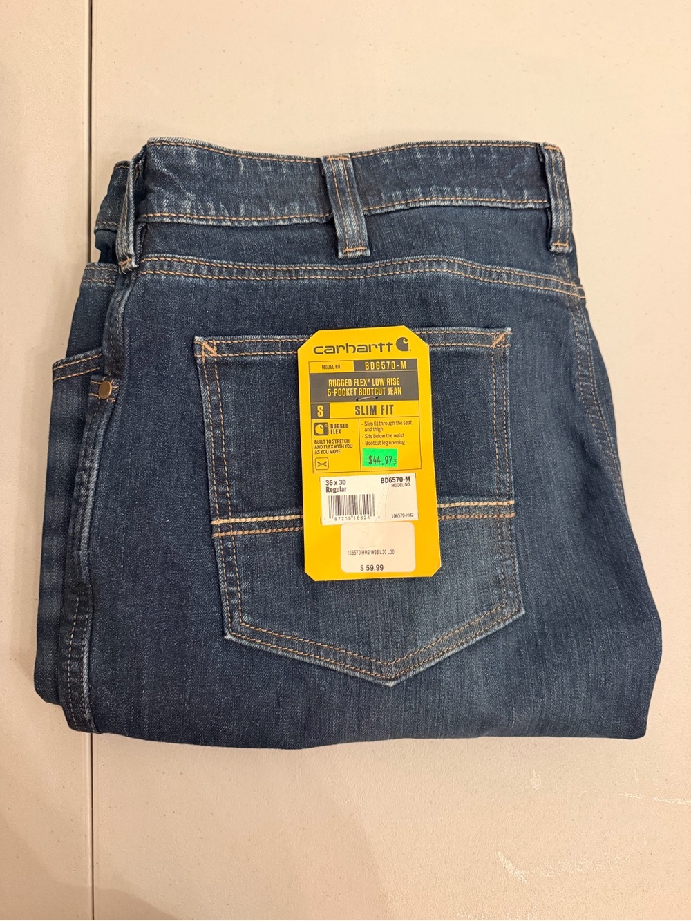 Carhartt Men’s Slim Fit Rugged Flex Low Rise Bootcut 5-Pocket Dark Blue Jeans